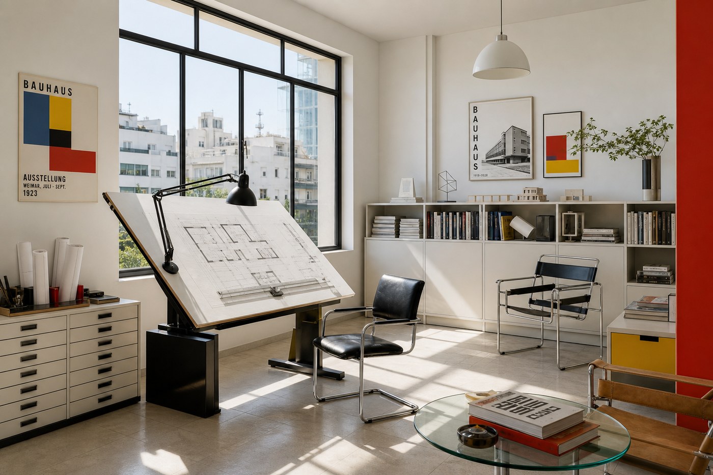Bauhaus TLV design studio with drafting table